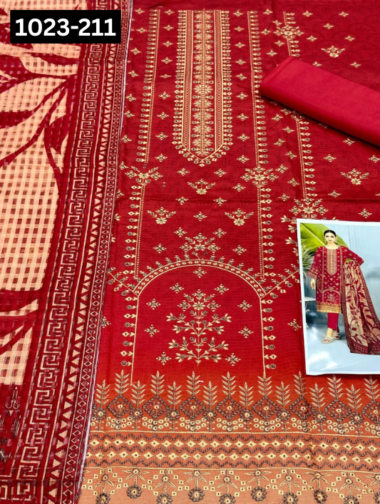 VOL 1023 | DS D211 | VISCOS PRINTED EMBROIDERED 3 PIECE