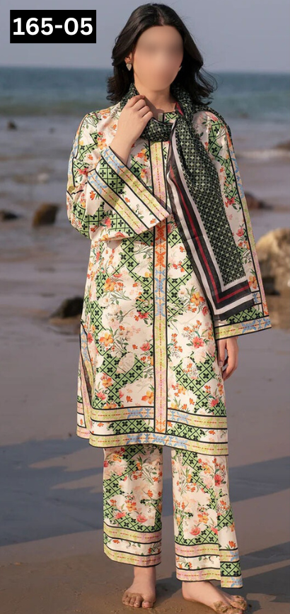 VOL 165 | DS 05 | DIGITAL PRINTED LINEN 3PC LINEN DUPATTA