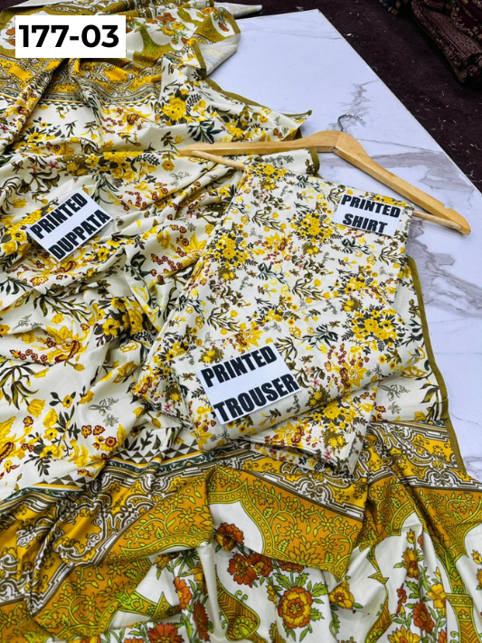 VOL 177 | DS 03 | DIGITAL PRINTED LINEN 3PC LINEN DUPATTA