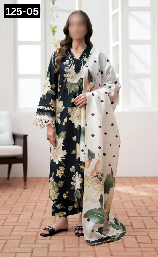 VOL 125 | DS 05 | DIGITAL PRINTED BANADORA LAWN 3PC VOIL LAWN DUPATTA