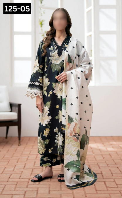 VOL 125 | DS 05 | DIGITAL PRINTED BANADORA LAWN 3PC VOIL LAWN DUPATTA
