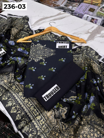 VOL 236 | DS 03 | MAUSUMMERY LAWN | DIGITAL PRINTED 3PC LAWN SHIRT PLAIN TROUSER PRINTED VOIL DUPATTA