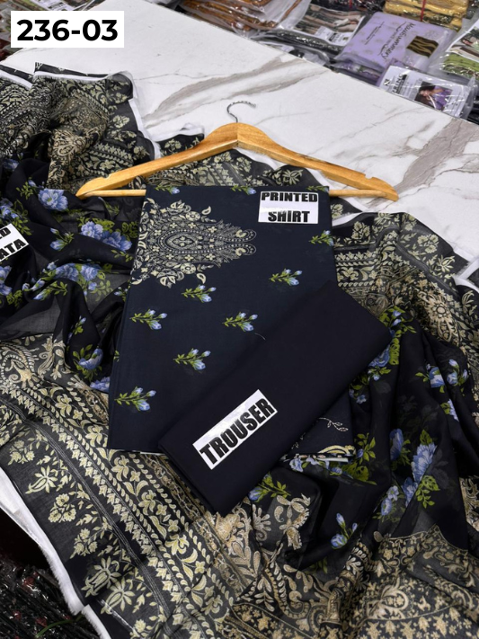 VOL 236 | DS 03 | MAUSUMMERY LAWN | DIGITAL PRINTED 3PC LAWN SHIRT PLAIN TROUSER PRINTED VOIL DUPATTA