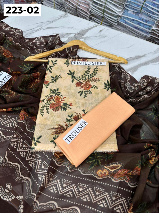 VOL 223 | DS 02 | SAPPHIRE LAWN | DIGITAL PRINTED BANADORA LAWN SHIRT PLAIN TROUSER VOIL LAWN DUPATTA