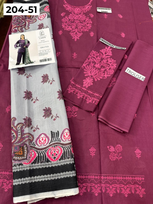 Vol 204 | DS 51 | LAWN EMBROIDERED THREE PIECE COLLECTION