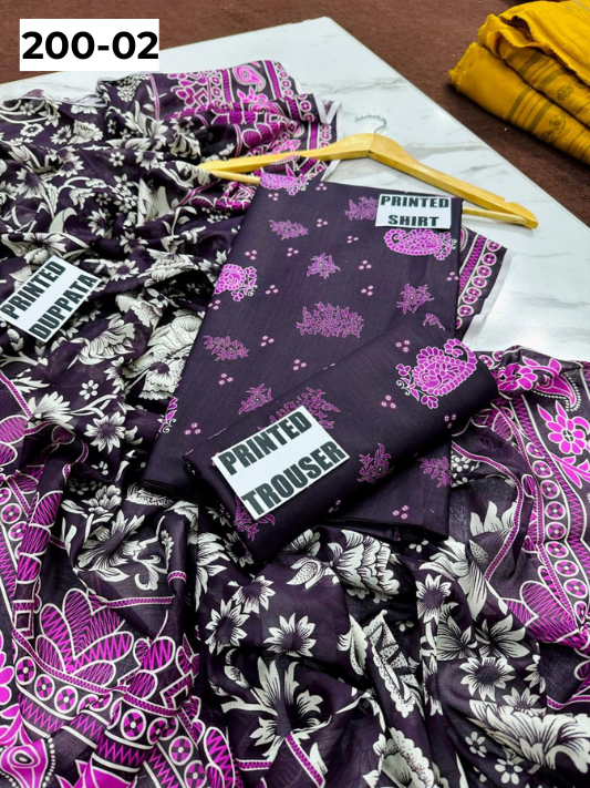 VOL 200 | DS 02 | DIGITAL PRINTED BANADORA LAWN 3PC VOIL LAWN DUPATTA