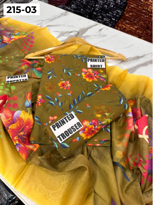 VOL 215 | DS 03 | DIGITAL PRINTED BANADORA LAWN 3PC VOIL LAWN DUPATTA