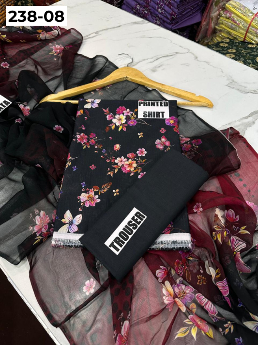 VOL 238  | DS 08 | BEECHTREE LAWN 3PC | DIGITAL PRINTED BANADORA LAWN SHIRT, PLAIN TROUSER, BAMBER CHIFFON DUPATTA