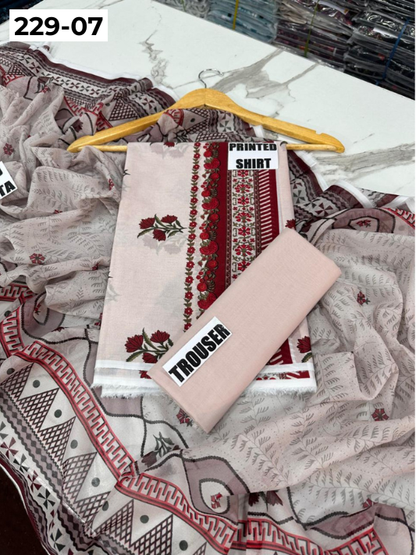 VOL 229 | DS 07 | DIGITAL PRINTED LAWN 3PC PRINTED LAWN SHIRT PLAIN TROUSER PRINTED VOIL DUPATTA