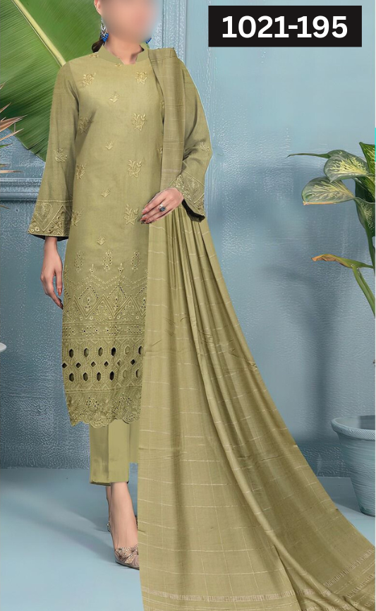 VOL 1021 | DS 195 | DHANAK DYED  EMBROIDERED 3PC DHANAK VELVET SHAWL