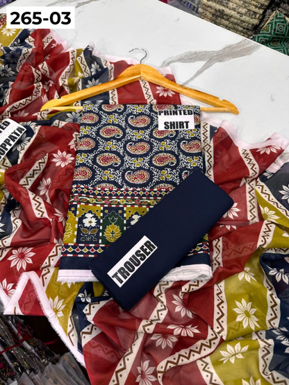 VOL 265 | DS 03 | LALA CLASSIC | DIGITAL PRINTED 3PC LAWN SHIRT, DYED TROUSER, PRINTED VOIL DUPATTA