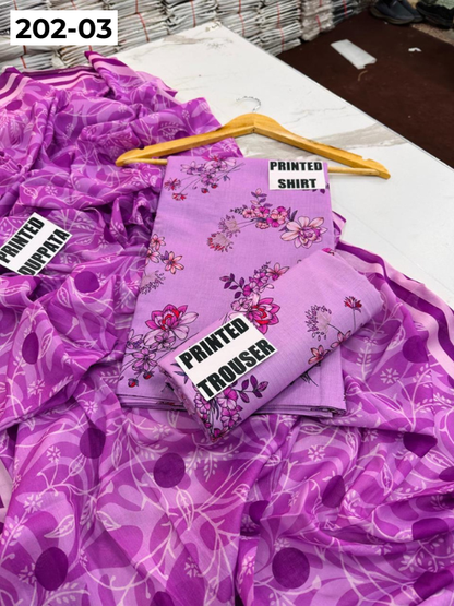VOL 202 | DS 03 | DIGITAL PRINTED BANADORA LAWN 3PC VOIL LAWN DUPATTA