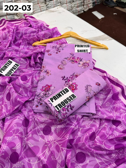 VOL 202 | DS 03 | DIGITAL PRINTED BANADORA LAWN 3PC VOIL LAWN DUPATTA