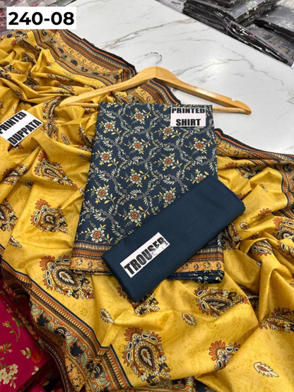 VOL 240 | DS 08 | Mirha LAWN |  DIGITAL PRINTED LAWN 3PC PRINTED LAWN SHIRT PLAIN TROUSER PRINTED LAWN DUPATTA