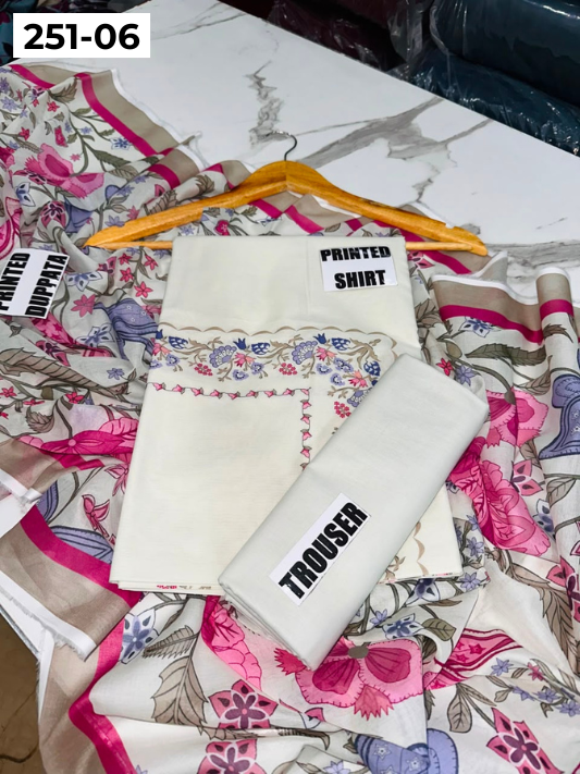 VOL 251 | DS 06 | Khaas | DIGITAL PRINTED 3PC LAWN SHIRT, DYED TROUSER, PRINTED VOIL DUPATTA