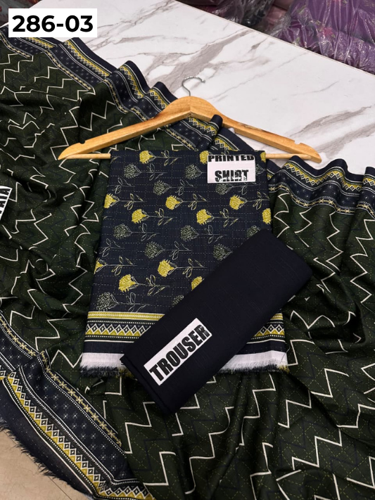 VOL 286 | 03 | BINSAEED | DIGITAL PRINTED 3PC KHADDAR SUIT | PRINTED SHIRT, TROUSER & DUPATTA