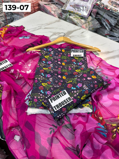 VOL 139 | DS 07 | DIGITAL PRINTED LAWN 3PC BAMBER CHIFFON DUPATTA
