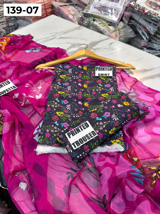 VOL 139 | DS 07 | DIGITAL PRINTED LAWN 3PC BAMBER CHIFFON DUPATTA