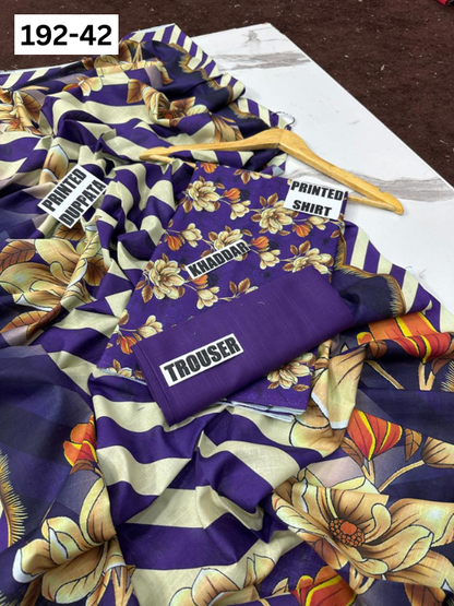 VOL 192 | DS 42 | DIGITAL PRINTED KHADDAR 3PC DYED TROUSER