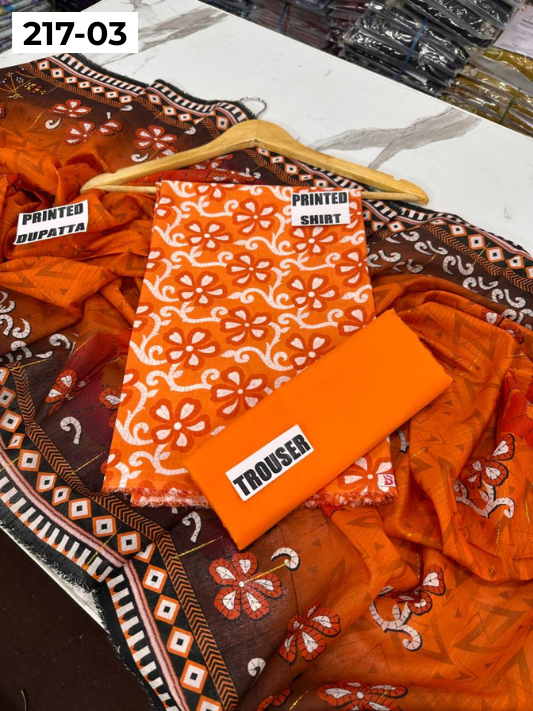 VOL 217 | DS 03 | BinSaeed LAWN DIGITAL PRINTED BANADORA LAWN SHIRT PLAIN TROUSER TARKASHI FANCY DUPATTA