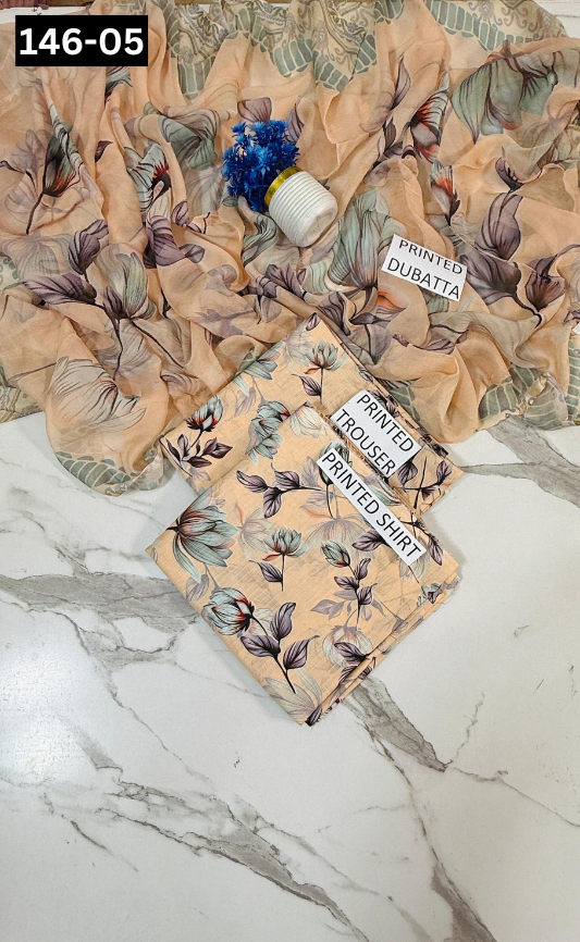 VOL 146 | DS 05 | DIGITAL PRINTED BANADORA LAWN 3PC BAMBER CHIFFON DUPATTA