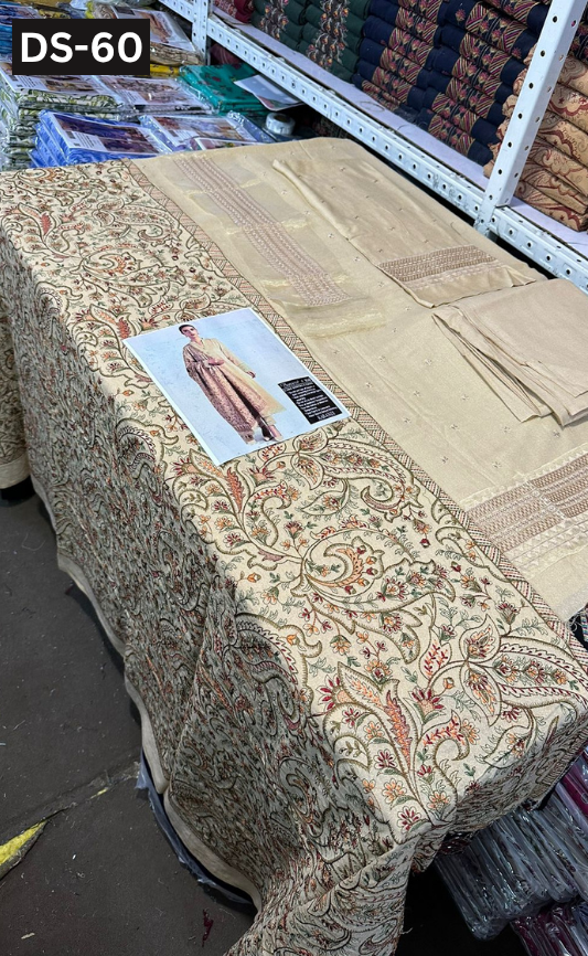 BAREEZE KARANDI | DS 60 | KARANDI EMBROIDERED 3PC WITH EMBROIDERED SHAWL