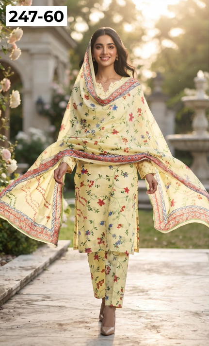 VOL 247 | DS 60 | DIGITAL PRINTED LAWN THREE PIECES VOIL LAWN DUPATTA