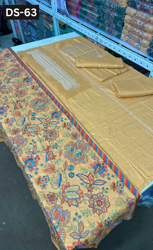 BAREEZE KARANDI | DS 63 | KARANDI EMBROIDERED 3PC WITH EMBROIDERED SHAWL
