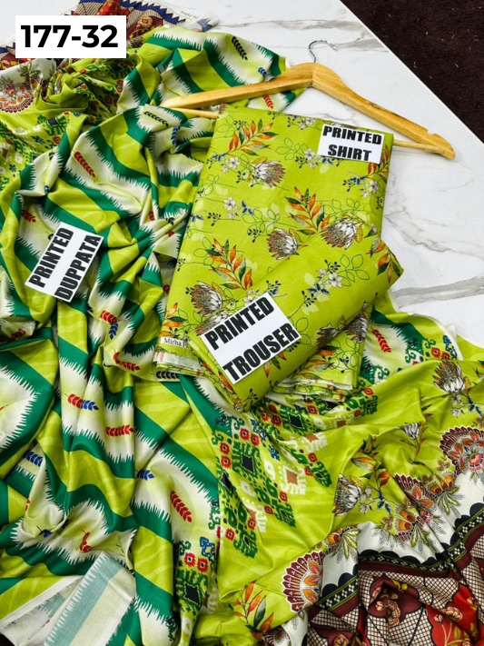 VOL 177 | DS 32 | DIGITAL PRINTED LINEN 3PC LINEN DUPATTA