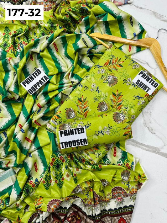 VOL 177 | DS 32 | DIGITAL PRINTED LINEN 3PC LINEN DUPATTA