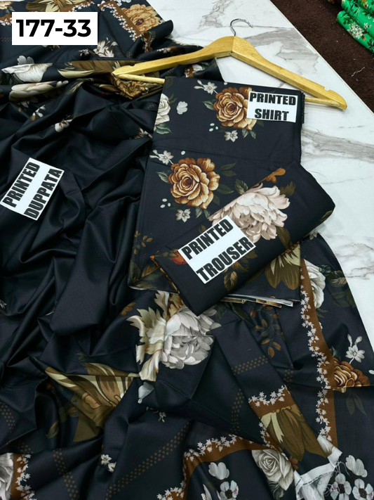 VOL 177 | DS 33 | DIGITAL PRINTED LINEN 3PC LINEN DUPATTA