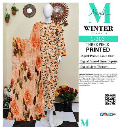 DIGITAL PRINTED LINEN 3PC | DS C303 |