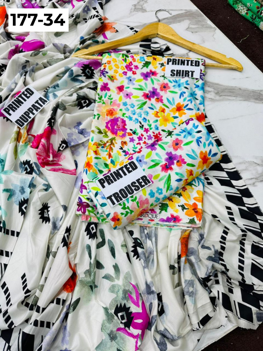 VOL 177 | DS 34 | DIGITAL PRINTED LINEN 3PC LINEN DUPATTA