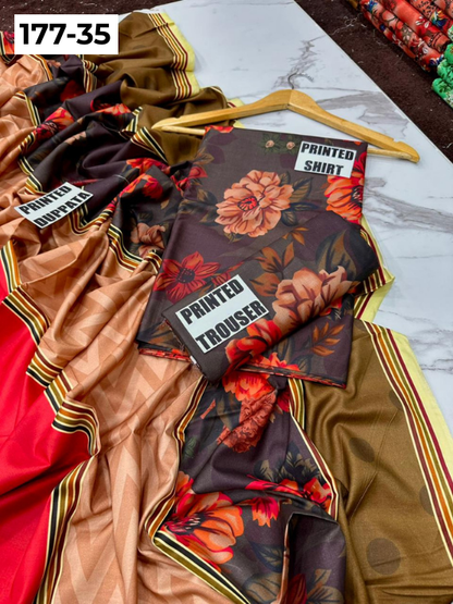 VOL 177 | DS 35 | DIGITAL PRINTED LINEN 3PC LINEN DUPATTA