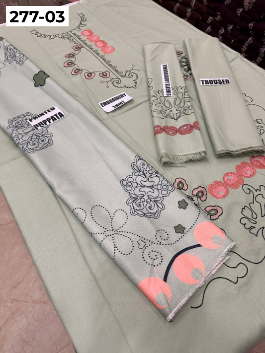 VOL 277 | DS 03 | DHANAK EMBROIDERED WOOL SHAWL 3PC