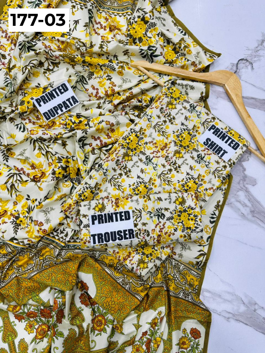 VOL 177 | DS 03 | DIGITAL PRINTED LINEN 3PC LINEN DUPATTA