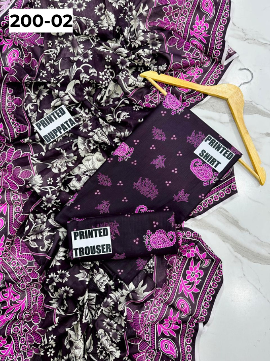 VOL 200 | DS 02 | DIGITAL PRINTED BANADORA LAWN 3PC VOIL LAWN DUPATTA