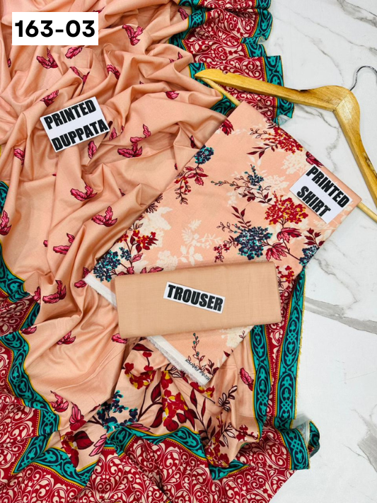 VOL 163 | DS 03 | DIGITAL PRINTED LINEN 3PC LINEN DUPATTA