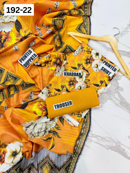 VOL 192 | DS 22 | DIGITAL PRINTED KHADDAR 3PC DYED TROUSER