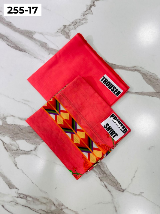 VOL 255 | DS 17 | PRINTED HIT CODES LAWN 2PC | DIGITAL PRINTED LAWN SHIRT PLAIN COTTON TROUSER