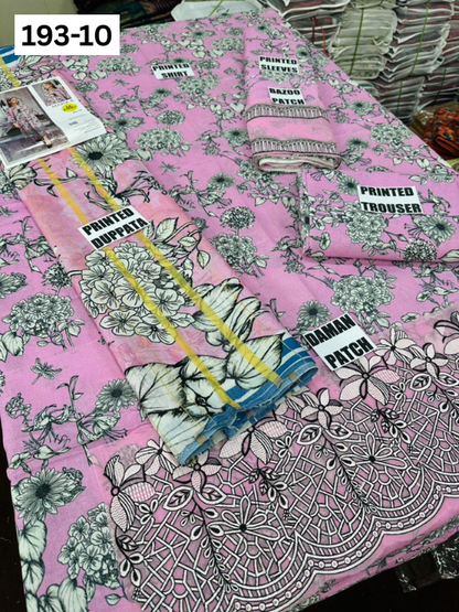 VOL 193 | DS 10 | DIGITAL PRINTED KARANDI 3PC | EMBROIDERED PATCHES | FANCY KARANDI DUPATTA