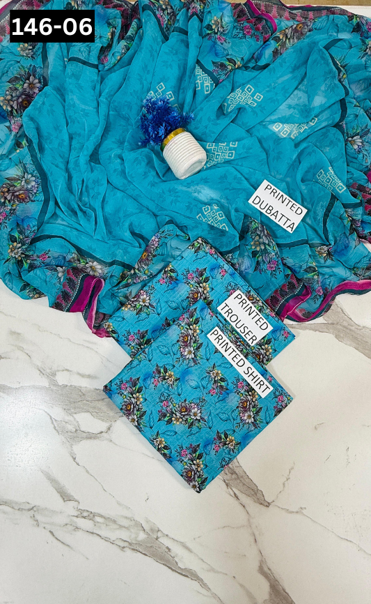 VOL 146 | DS 06 | DIGITAL PRINTED BANADORA LAWN 3PC BAMBER CHIFFON DUPATTA