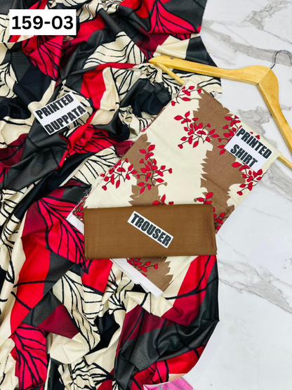 VOL 159 | DS 03 | DIGITAL PRINTED LINEN 3PC LINEN DUPATTA