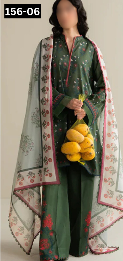 VOL 156 | DS 06 | DIGITAL PRINTED LINEN 3PC LINEN DUPATTA