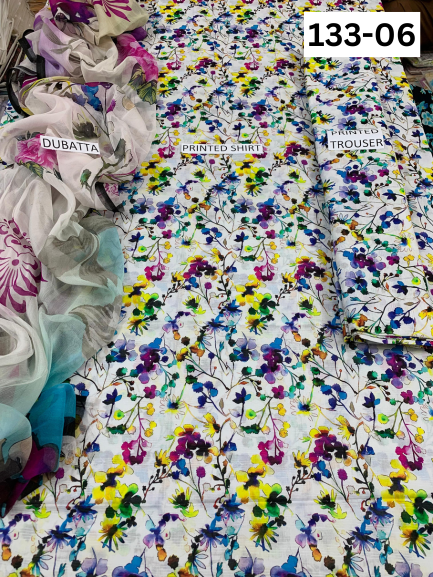 VOL 133 | DS 06 | DIGITAL PRINTED BANADORA LAWN 3PC BAMBER CHIFFON DUPATTA