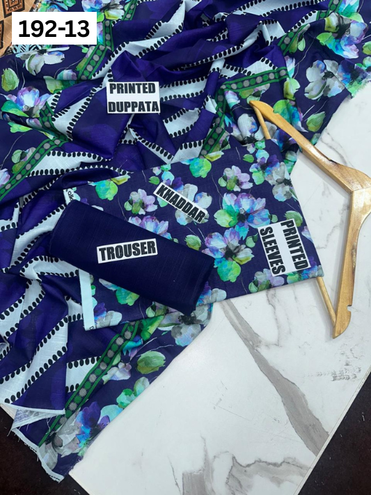 VOL 192 | DS 13 | DIGITAL PRINTED KHADDAR 3PC DYED TROUSER