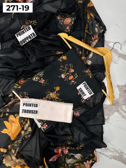 VOL 271 | DS 19 | Sana safinaz | DIGITAL PRINTED 3PC LAWN SHIRT, PRINTED TROUSER, PRINTED VOIL DUPATTA