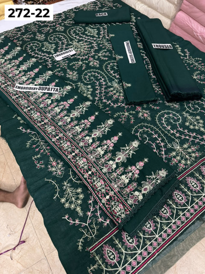 VOL 272 | DS 22 | KARANDI LUXURY EMBROIDERY 3PC - EMBROIDERED SHIRT, PLAIN TROUSER, READY TO WEAR EMBROIDERED KARANDI DUBATTA