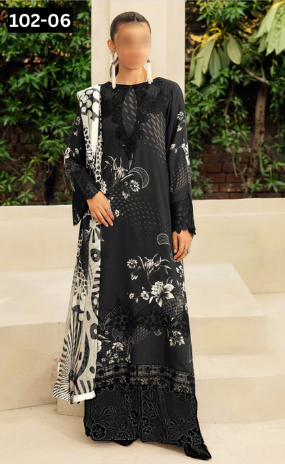 VOL 102 | DS 06 | DIGITAL PRINTED BANA DORA LAWN 3PC VOIL LAWN DUPATTA