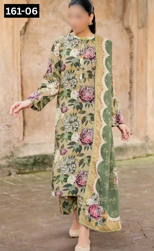VOL 161 | DS 06 | DIGITAL PRINTED KHADDAR 3PC ZARI KHADDAR DUPATTA